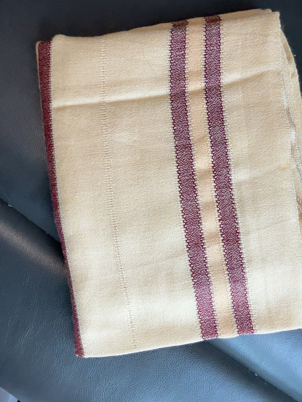 Cream & Maroon Striped Shawl with Fringe