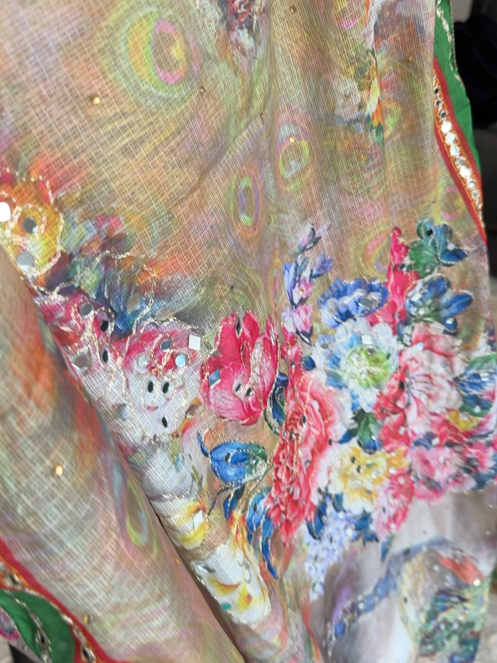Multicolor Peacock & Floral Embellished Dupatta