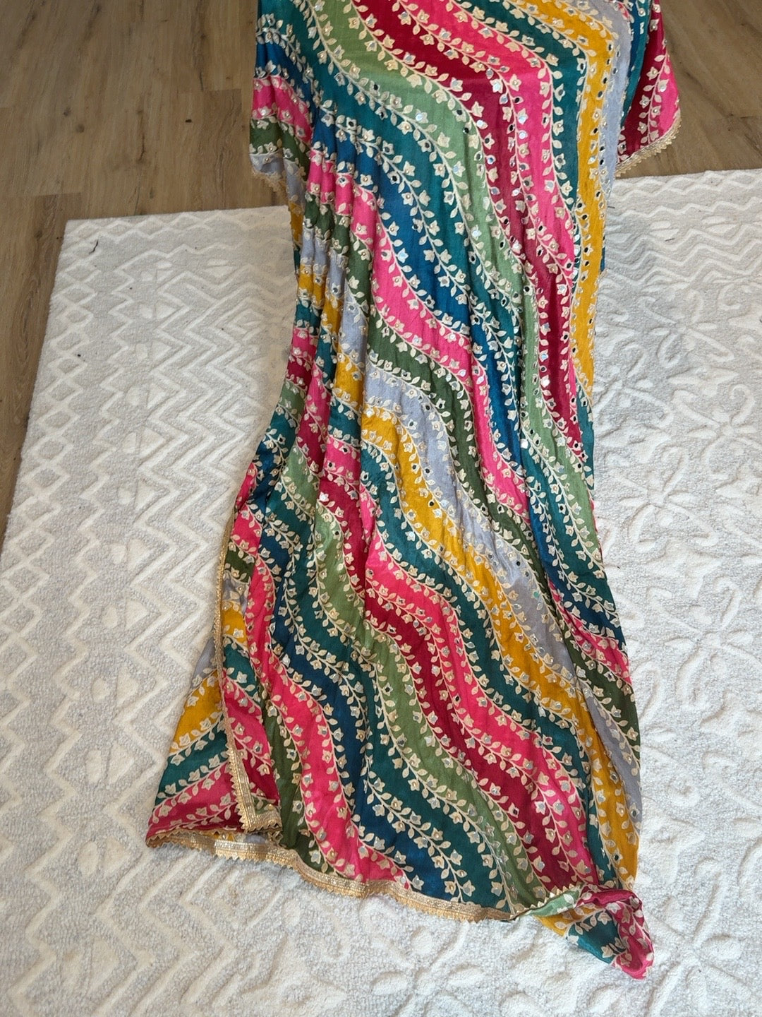 Multicolor Wavy Gold Embellished Dupatta