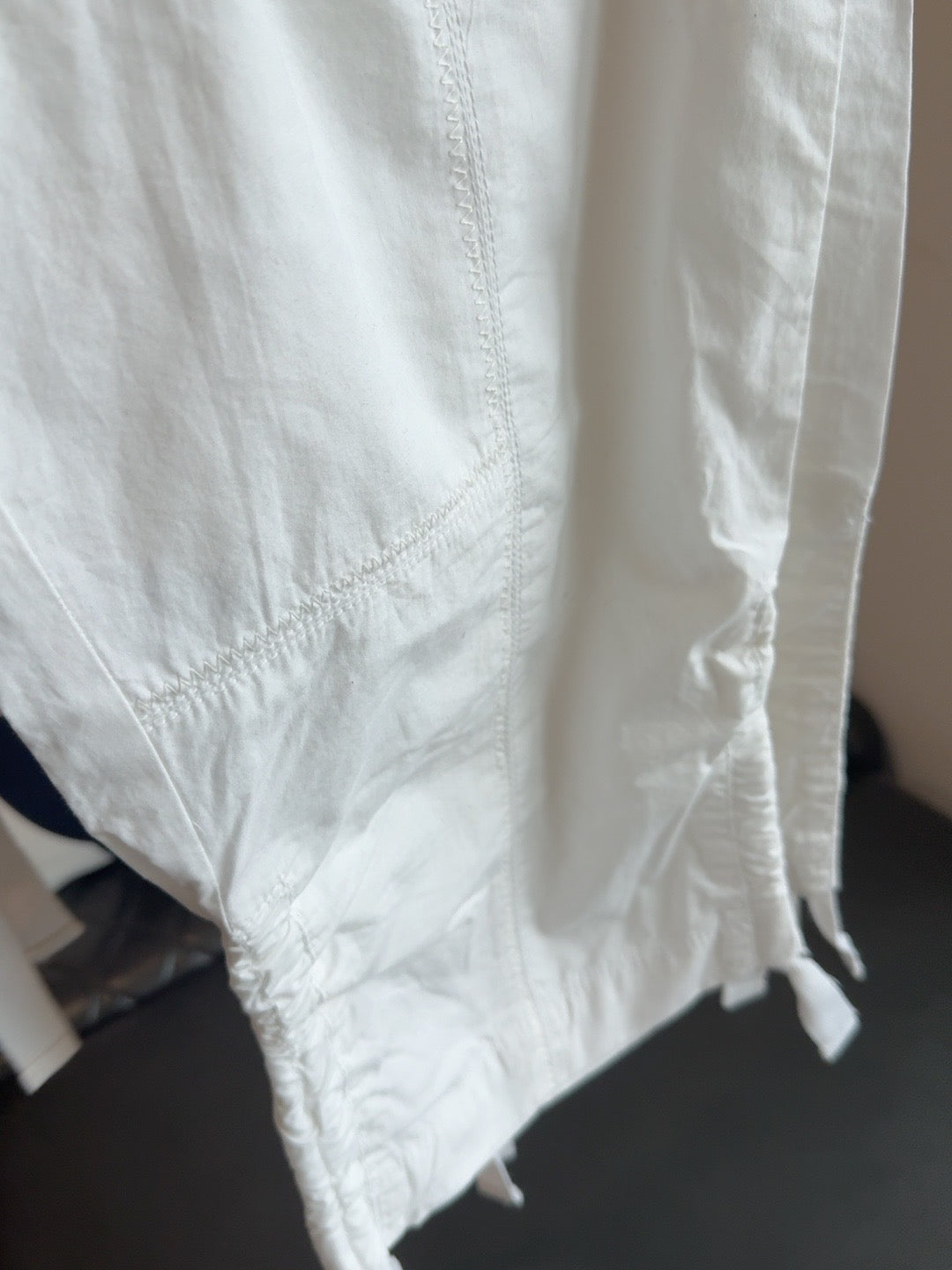 White Cropped Cargo Capri Pants with Ankle Ties