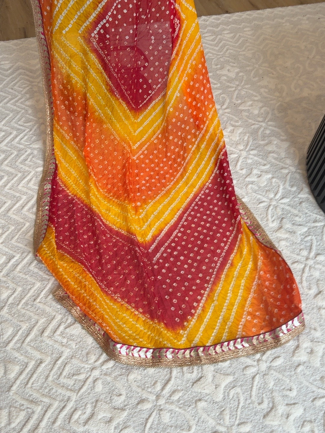 Red Orange & Yellow Bandhani Style Dupatta