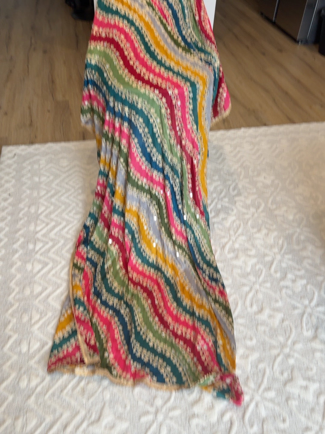 Multicolor Wavy Gold Embellished Dupatta