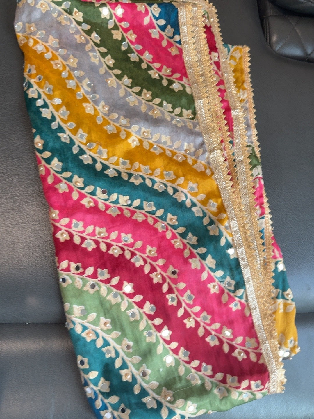 Multicolor Wavy Gold Embellished Dupatta