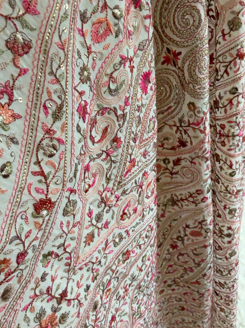 Ivory Pink Floral Paisley Embroidered Dupatta