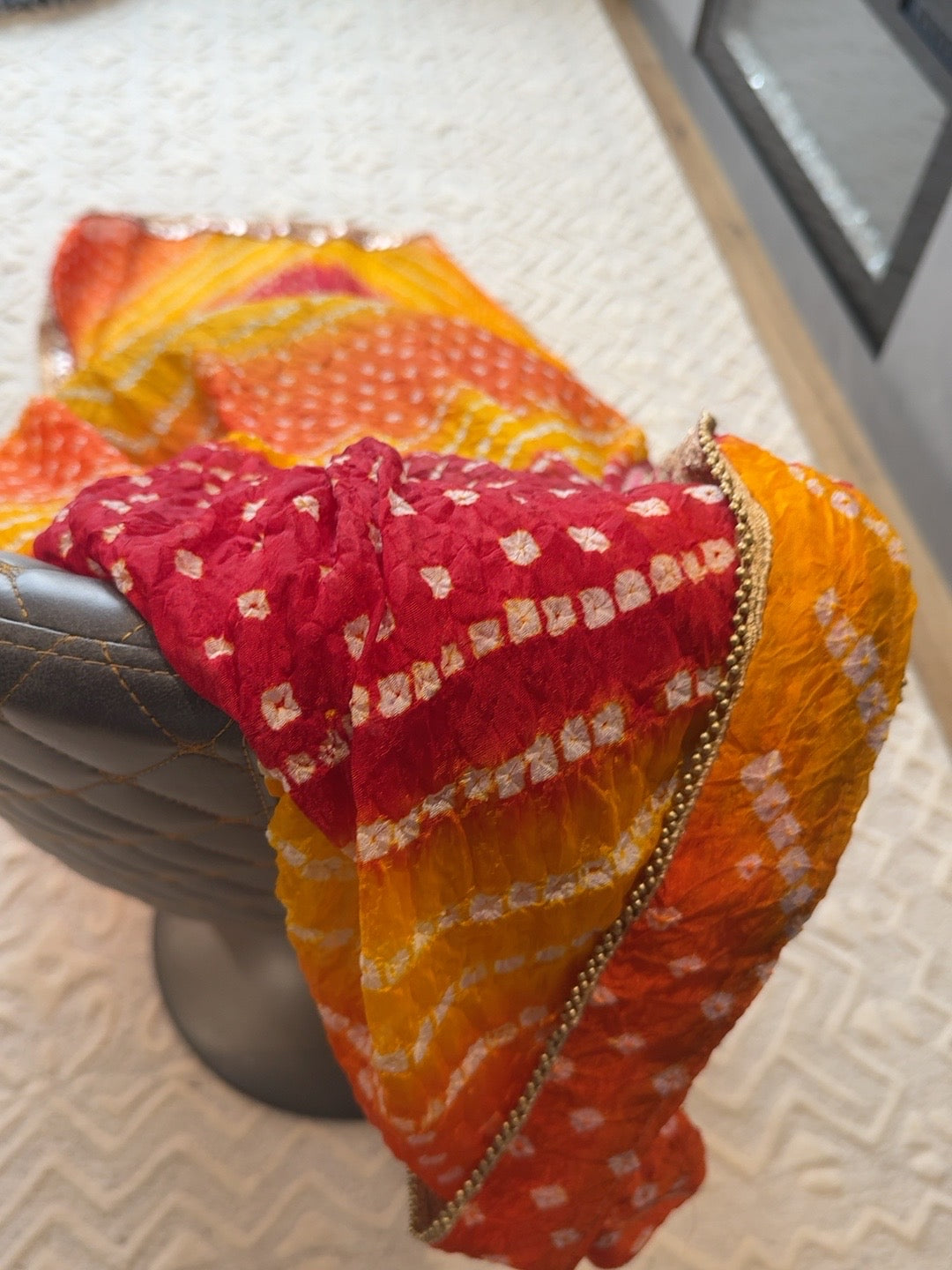 Red Orange & Yellow Bandhani Style Dupatta
