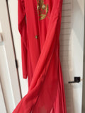 Red & Gold Floral Embroidered Long Dress