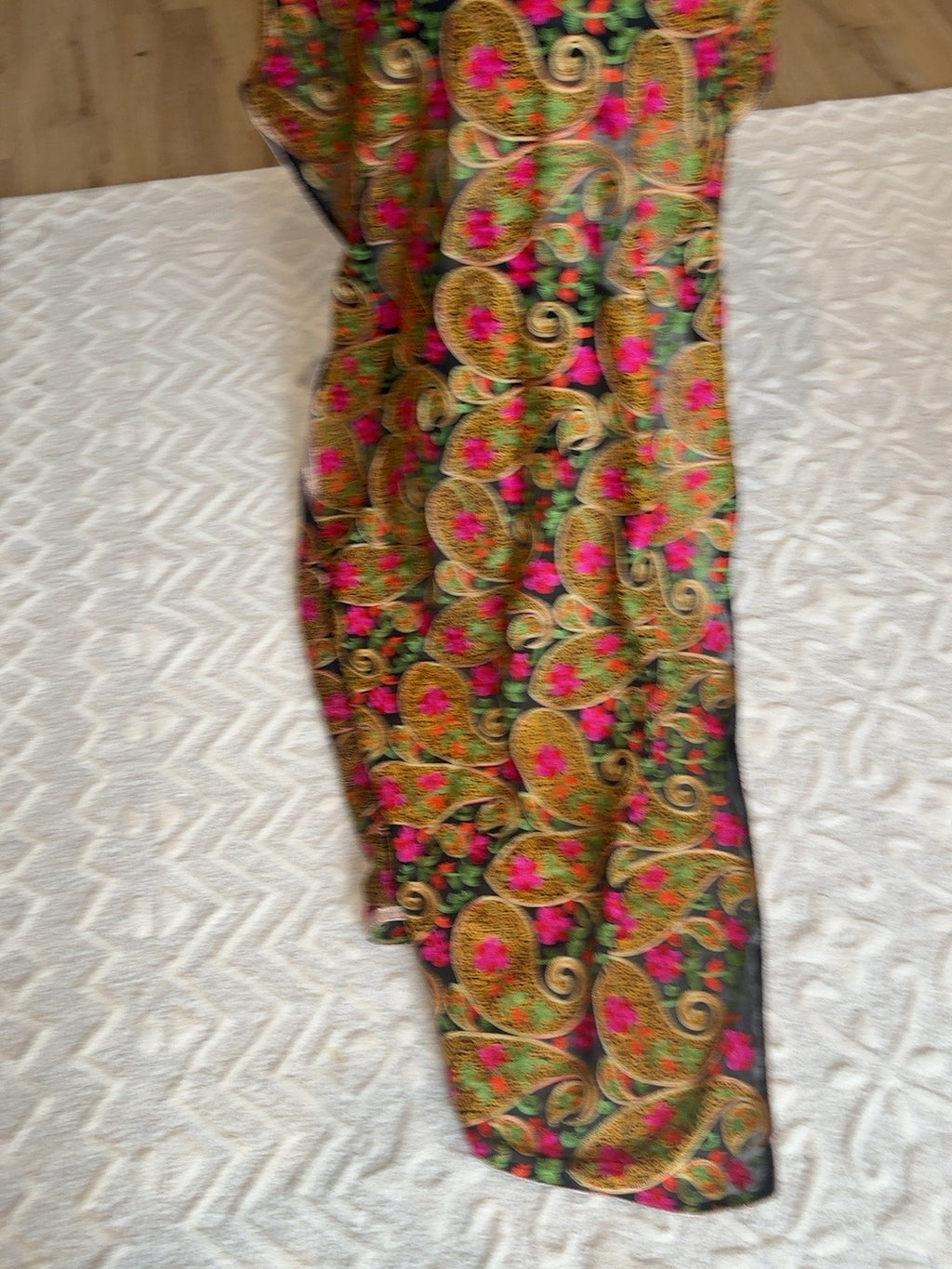 Black Multicolor Paisley Floral Embroidered Dupatta