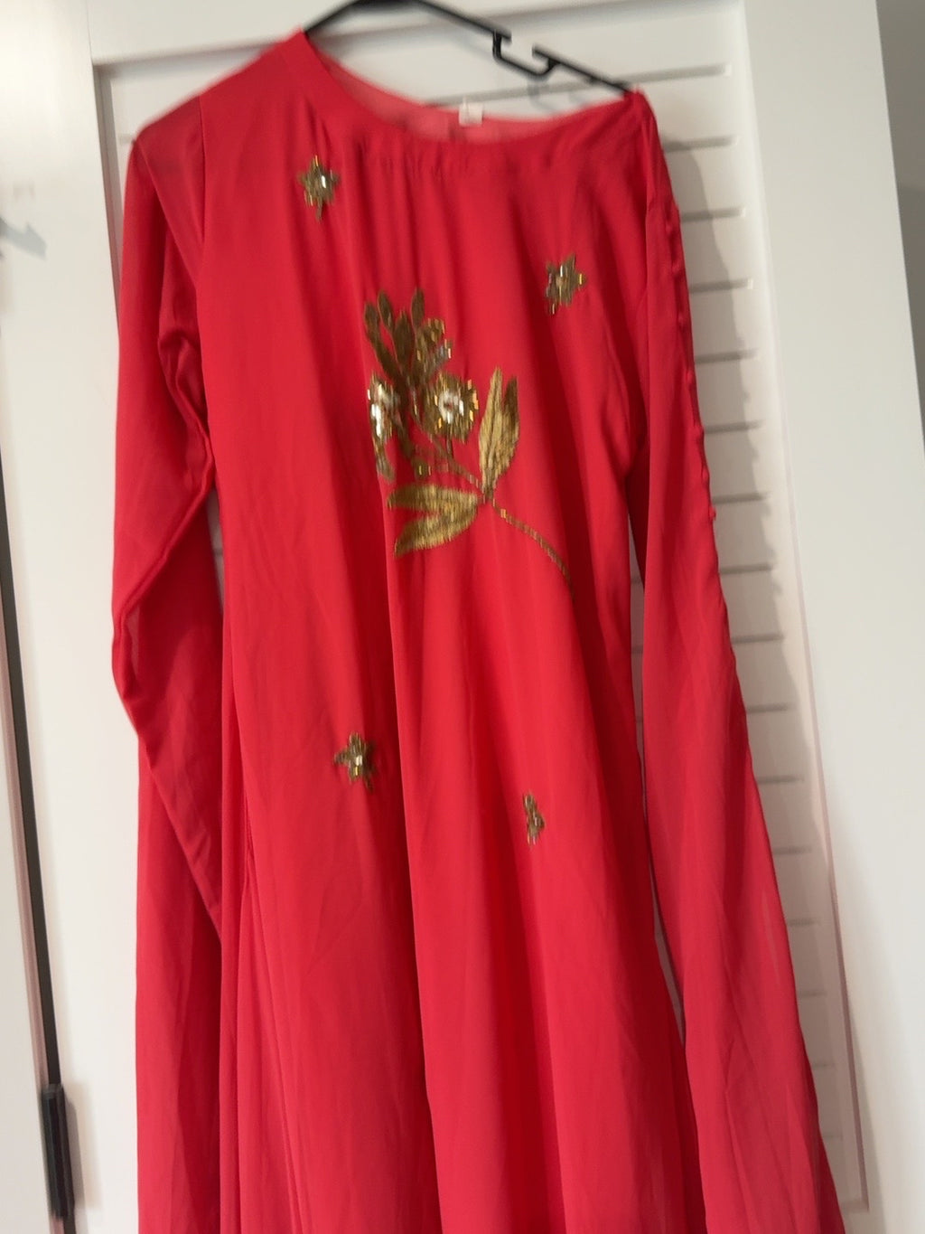Red & Gold Floral Embroidered Long Dress