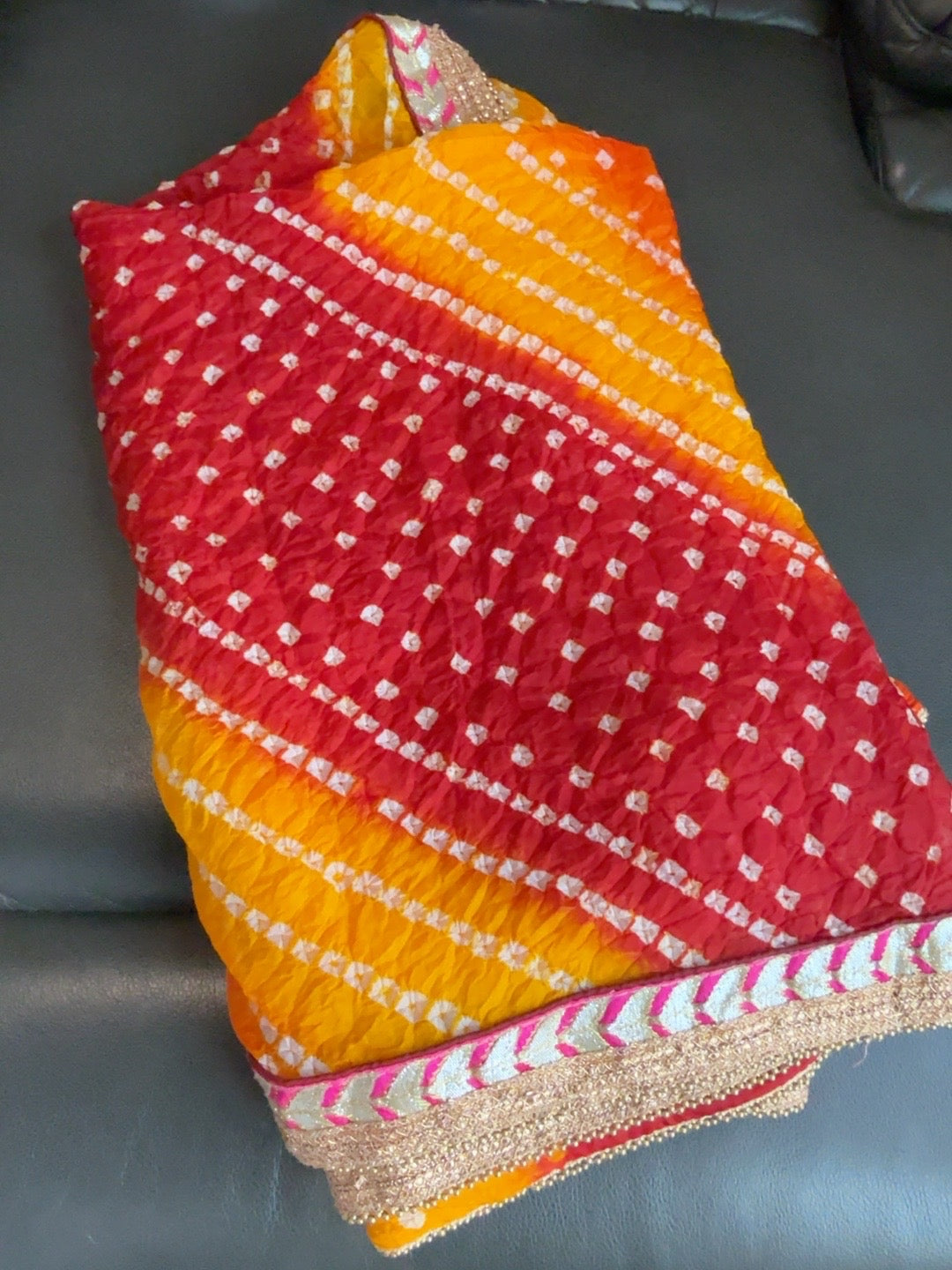Red Orange & Yellow Bandhani Style Dupatta