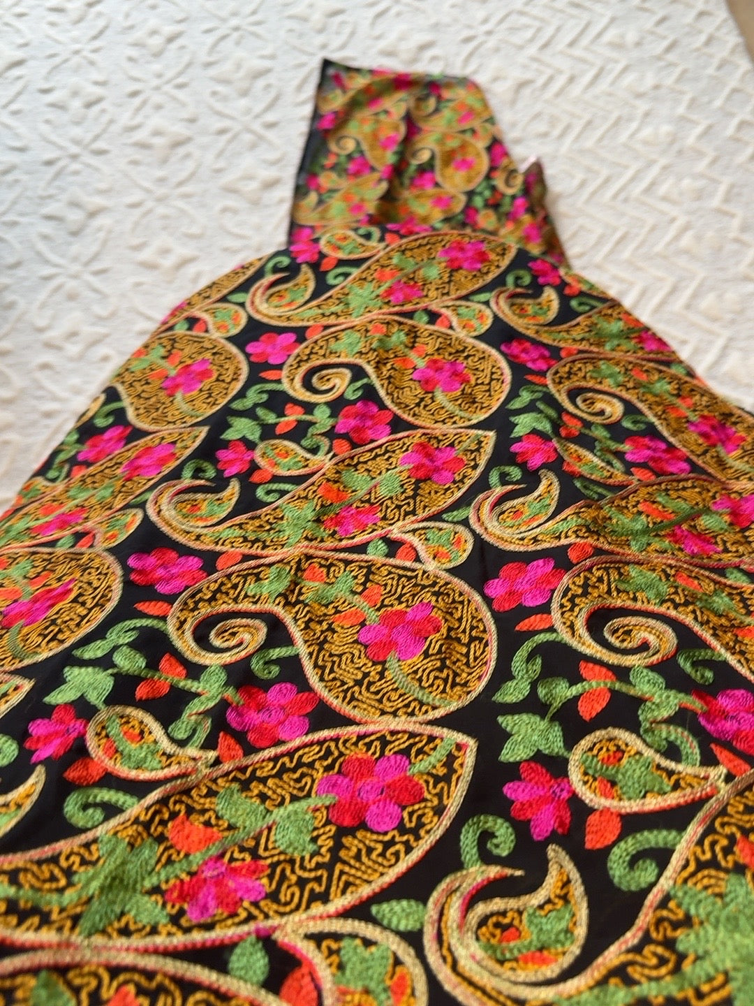 Black Multicolor Paisley Floral Embroidered Dupatta