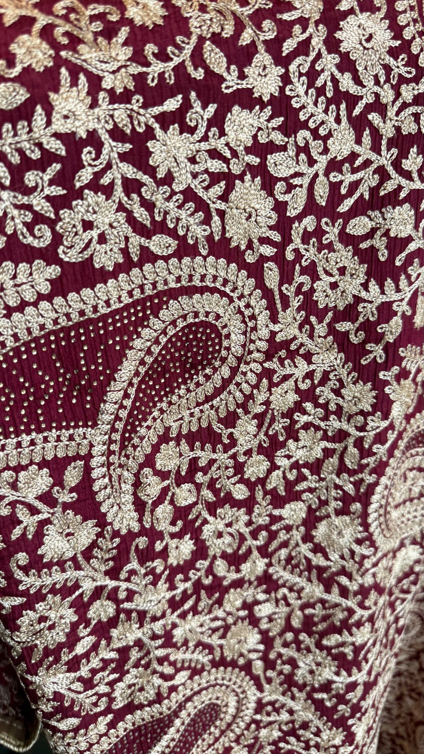 Maroon & Gold Embroidered Paisley Dupatta
