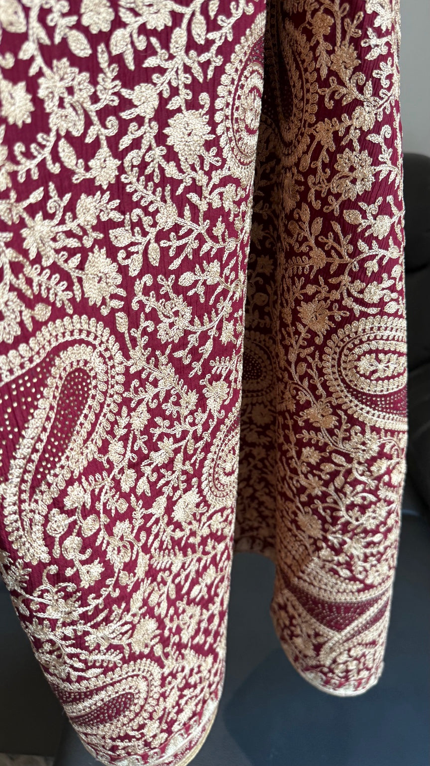 Maroon & Gold Embroidered Paisley Dupatta