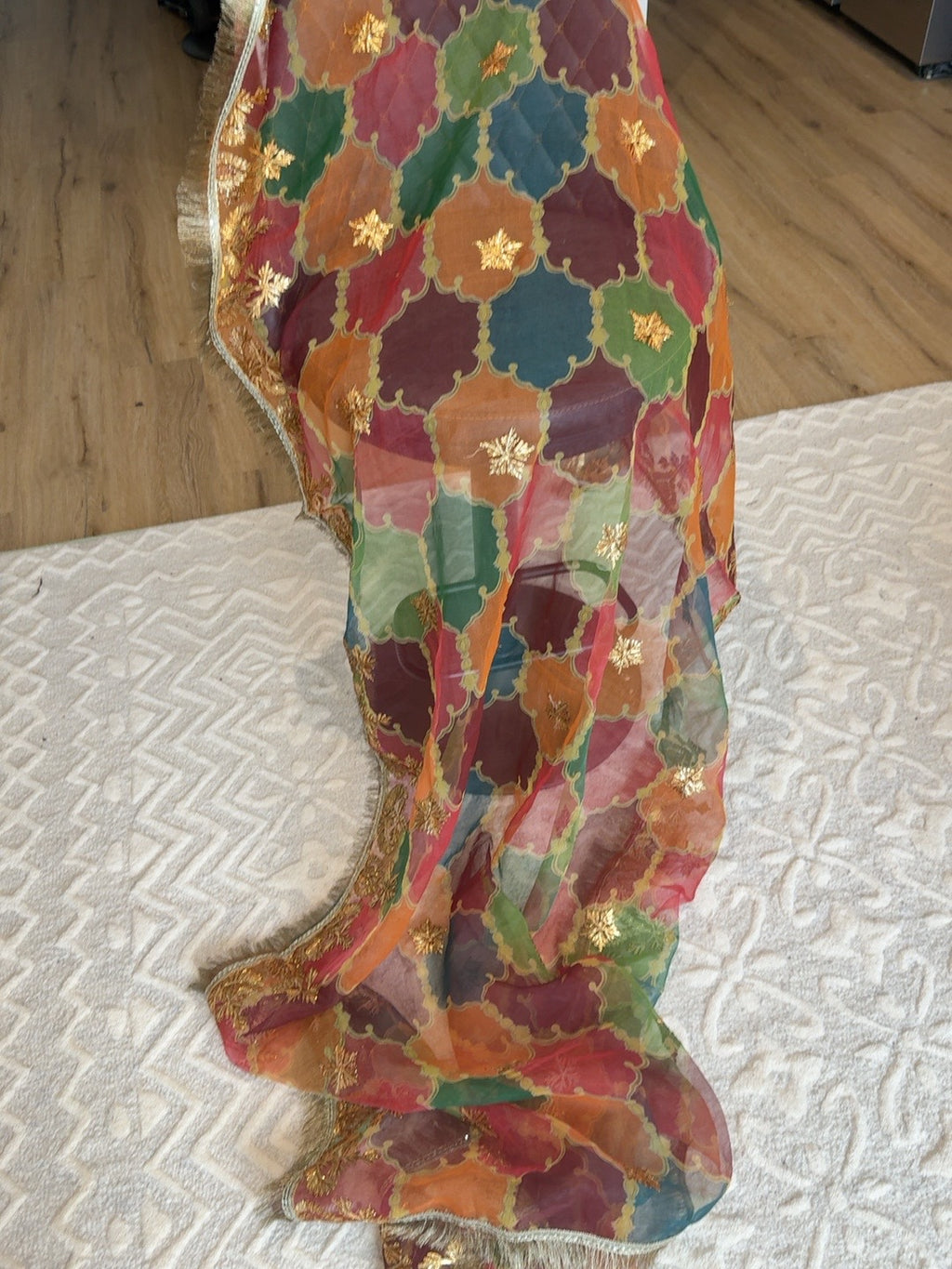 Multicolor Gold Embroidered Traditional Dupatta