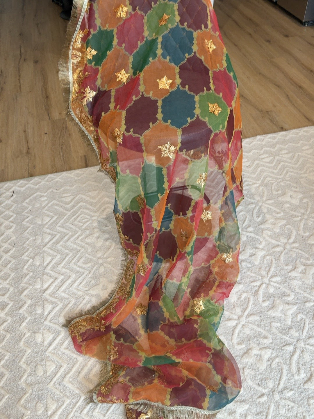 Multicolor Gold Embroidered Traditional Dupatta