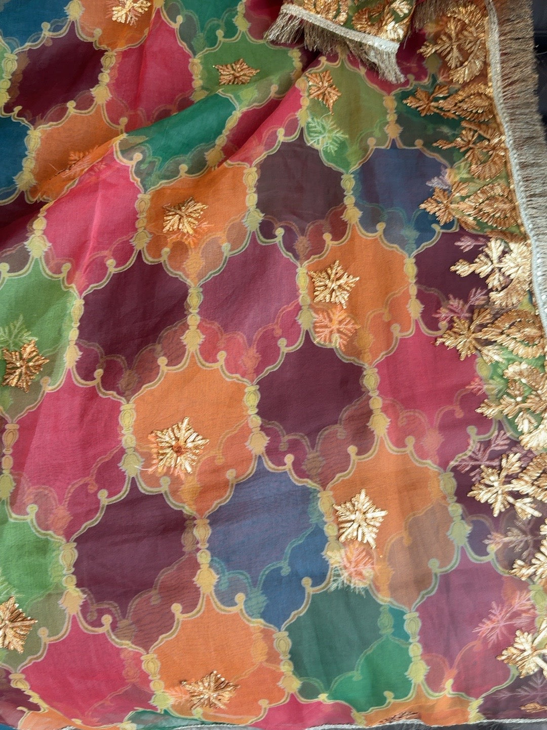 Multicolor Gold Embroidered Traditional Dupatta